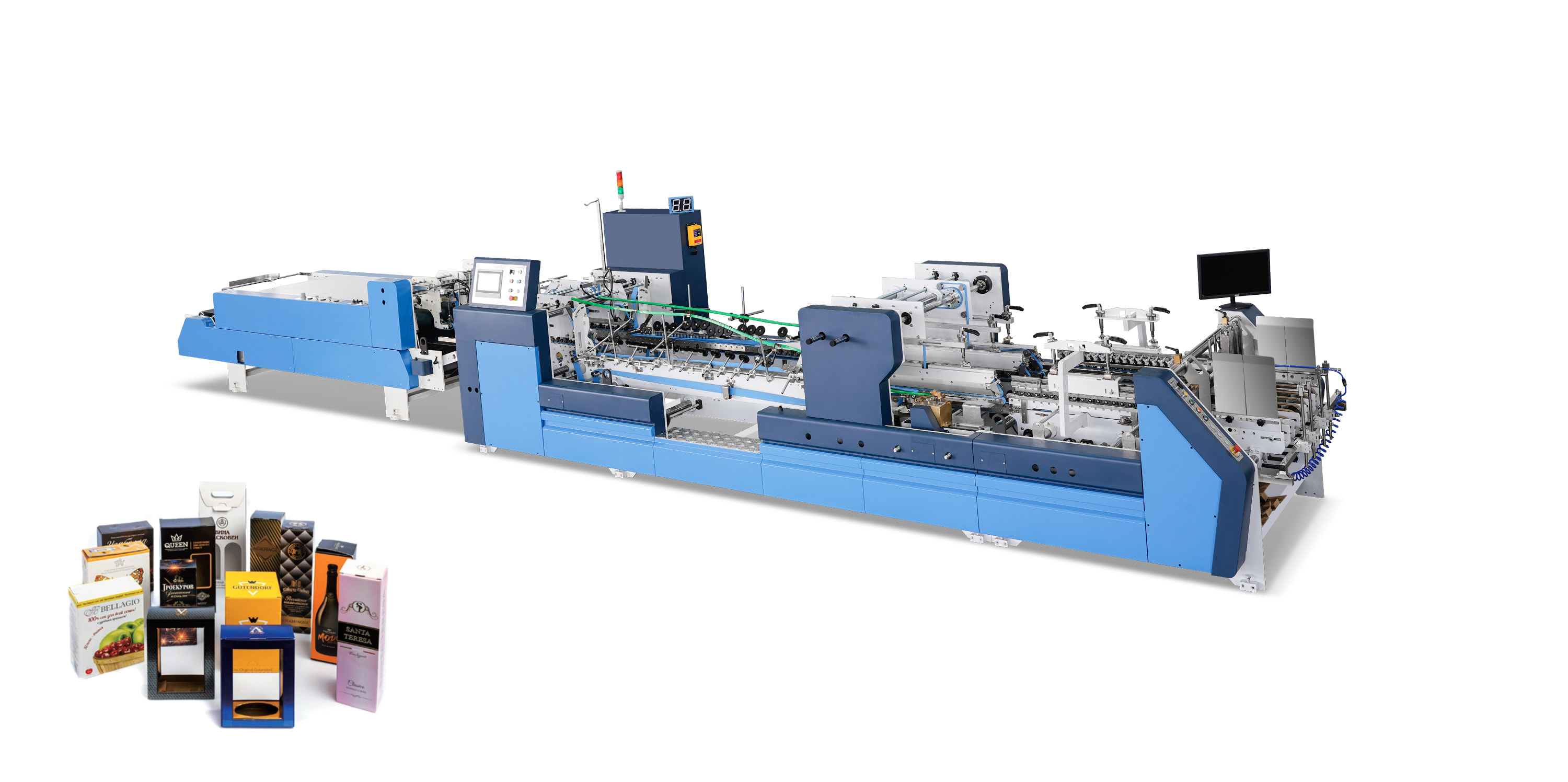 High Speed Folder Gluer Operating In Continuous Carton Production Line With Folding And Gluing Process For Paperboard Structure Formation And Flow Control